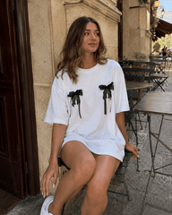 Minimalist Casual 3D Bow Lace Short Sleeve T-shirt
