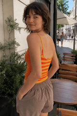 Casual Striped Orange Stretch Slim Cami Top