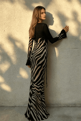 Chiffon V-Neck Slim Fit Long Sleeve Maxi Dress
