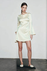 French Satin Cut Out Back Tie Graduation Party Dress