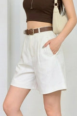 White Linen Blazer Style Loose Shorts