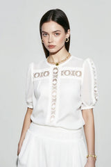 Linen Short Sleeve Blouse Skirt Vacation Set