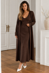 Soft Knit Cutout Tank Dress Long Sleeve Cardigan Two Piece Set