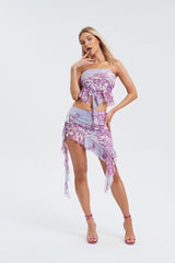 Abstract Print Crop Top & Asymmetrical Hem Skirt Set