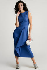 Solid Waisted Sleeveless Asymmetrical Long Work Dress