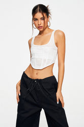 Mesh Boning Curved Hem Zipper Back Tank Top