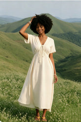 Bohemian Deep V Tie Waist Flowy Boho Dress