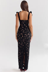 Floral Jacquard Bow Straps Dress