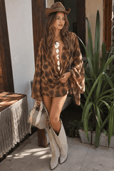 Asymmetrical Cowl Neck Leopard Print Mini Dress