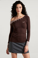 Color Block One Shoulder Knit Top