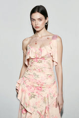 Floral Ruffle Cami High Waist Vacation Dress