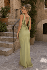 Satin Bodycon Backless Fish Maxi Dress