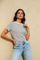 Black White Stripe Basic T-shirts