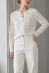 Soft-Style Stand-Collar Frog-Button Lace Cutout Cardigan