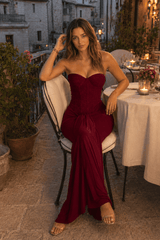 Chiffon Sash Strapless Fitted Maxi Dress