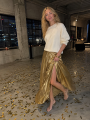 Gold Silver Pleated High Waist Skirt
