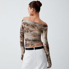 Trendy Abstract Mesh Off-Shoulder Top