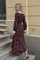 Collar Waist Cinched Stylish Floral Dress