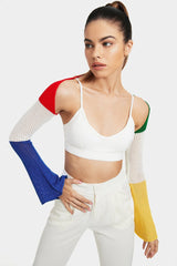 Knitted Colorblock Long Sleeve Top Without Cami Top