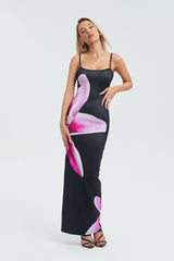 Plunging Neck Floral Print Split Hem Maxi Dress