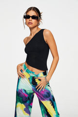 One Shoulder Asymmetrical Hem Solid Tank Top