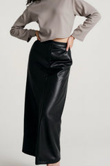High Slit PU Leather Bodycon Skirt