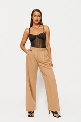 Plunging Neck Boning Mesh Bodysuit