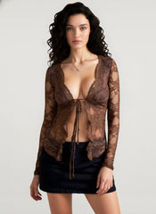 Y2K Lace Sheer Long Sleeve Spicy Crop Top