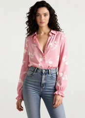 Collared Print Puff Sleeve Blouse