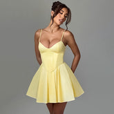 Handkerchief Hem Plunge Neck Mini Dress