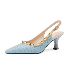 Aimee Women's Pointed Toe Genuine Leather Sandal With Metal Buckle Rivets