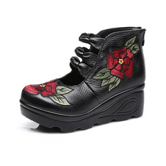 Violet Women's Platform Embroidered Leather Ankle Booties