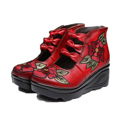 Violet Women's Platform Embroidered Leather Ankle Booties