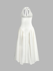 Semi-Sheer Halter Backless Zipper Low Cut Dress
