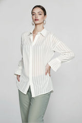 Raised Jacquard Flare Sleeve Blouse