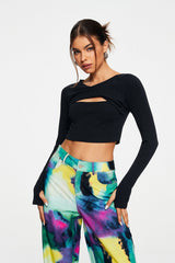 Twist Front Cut Out Solid Long Sleeve Top