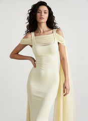 Elegant Solid Sash Shawl Cami Maxi Dress