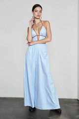 Deep V Striped Halter Vacation Dress