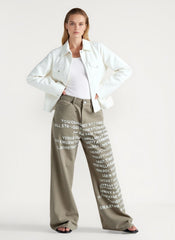 Vintage Washed Letter Print Wide Leg Slim Floor Length Jeans