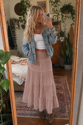 Boho Chic High Waisted Contrast Drawstring A Line Maxi Skirt