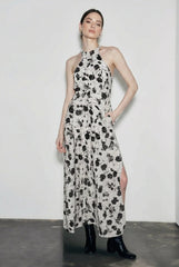 Printed Halter Mock Neck Vacation Dress