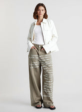 Vintage Washed Letter Print Wide Leg Slim Floor Length Jeans