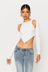 Cut Out Asymmetrical Hem Long Sleeve Top