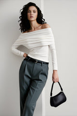 Off Shoulder Slim Knit Sweater
