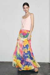 Retro Oil Print Elegant Vacation Skirt