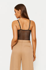 Plunging Neck Boning Mesh Bodysuit