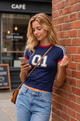 Sporty Color Block Number Print Slim T-shirt