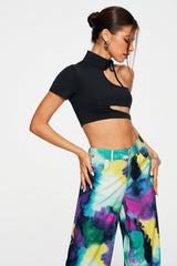 Asymmetrical Neck One Sleeve Crop Top