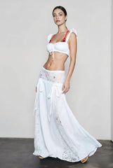 Lace Trim Elastic Waist Two Piece Vacation Set