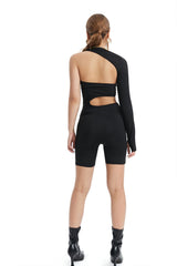 One Sleeve Asymmetrical Neck Cut Out Rompers Playsuit